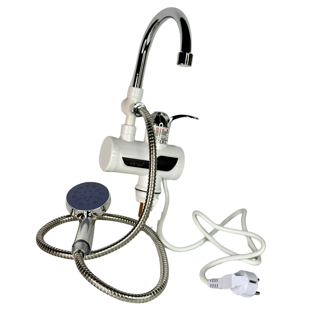 Водонагреватель-кран проточный нижнее подключение с LCD-экраном и душем 3000 Вт Белый (HWH-973)