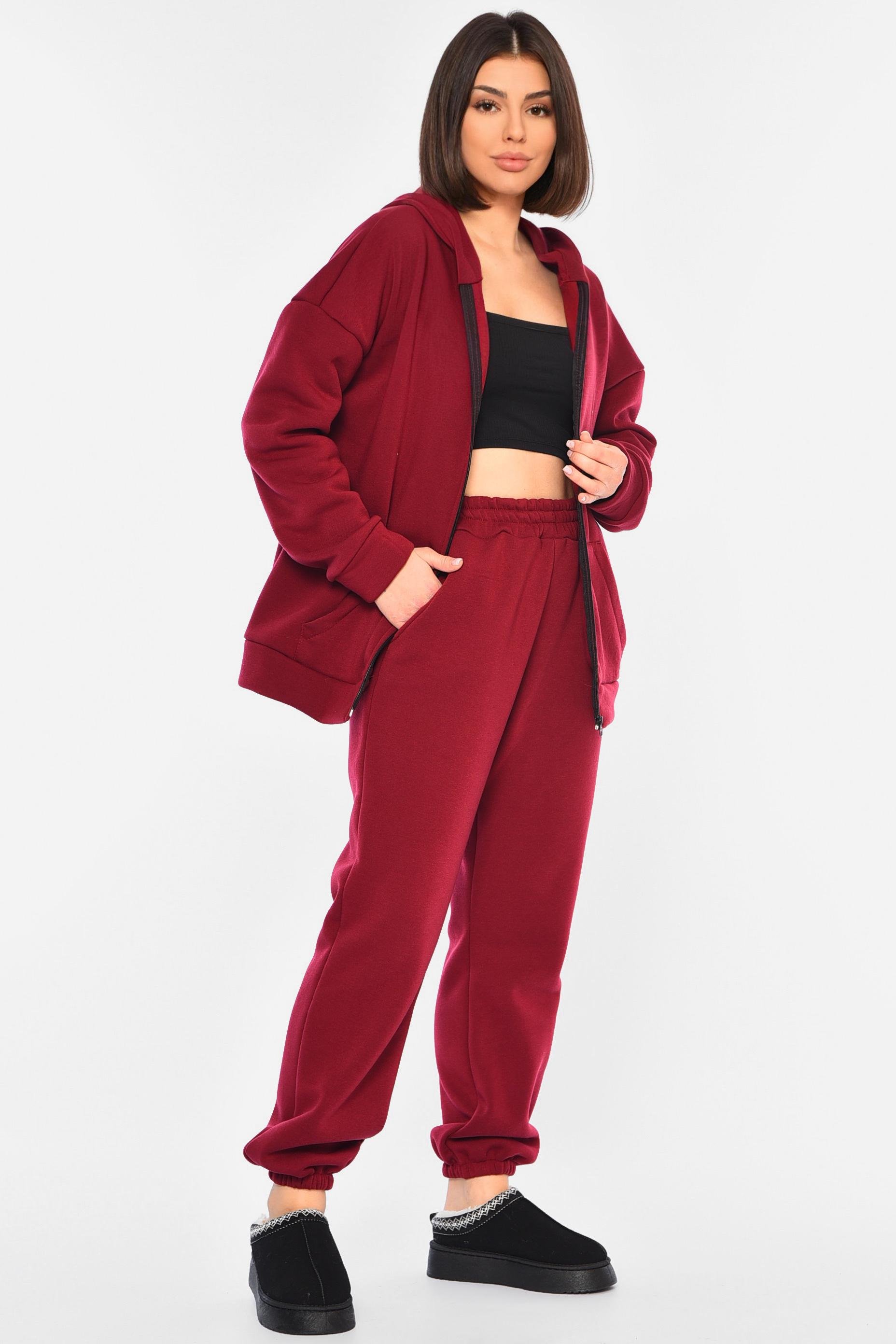 Спортивний костюм жіночий батальний на флісі р. 54 Бордовий (194394)