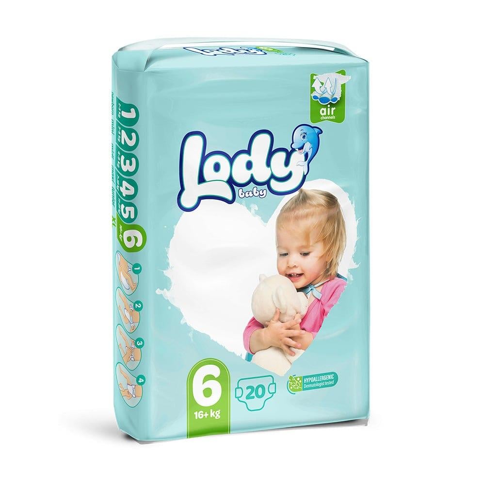 Детские подгузники дышащие LODY AIR XLARGE р. 6 16+ кг 20 шт./уп. (000006635)