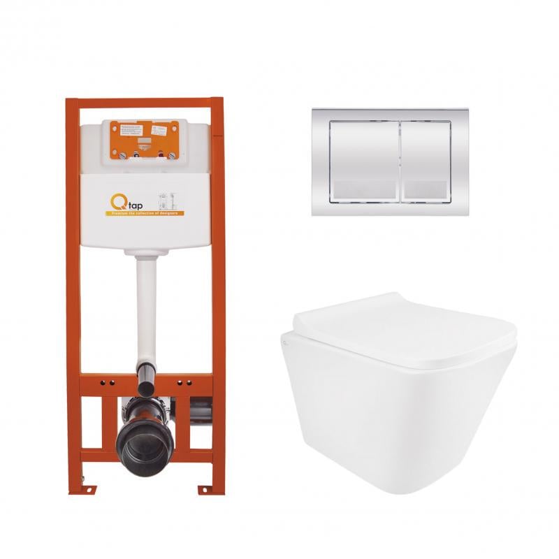 Унітаз підвісний Qtap Tern Ultra Quiet QT1733052EUQW/комплект інсталяції 4в1 Qtap Nest QT0133M425/панель змиву квадратна Chrome (QT0111M06028CRM)