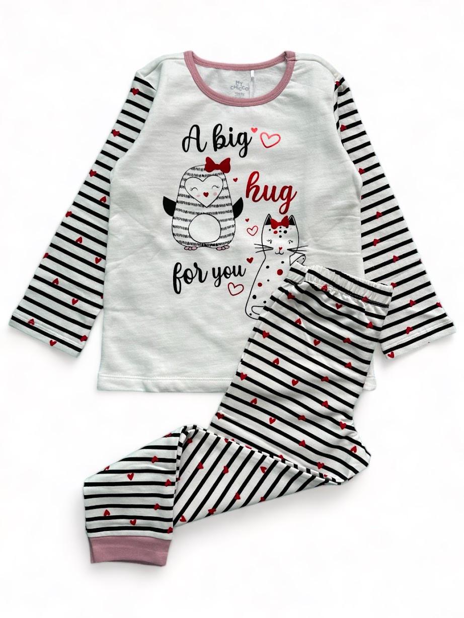 Пижама детская Chicco хлопчатобумажная в полоску 3-4 года 104 см Белый (2091953681)