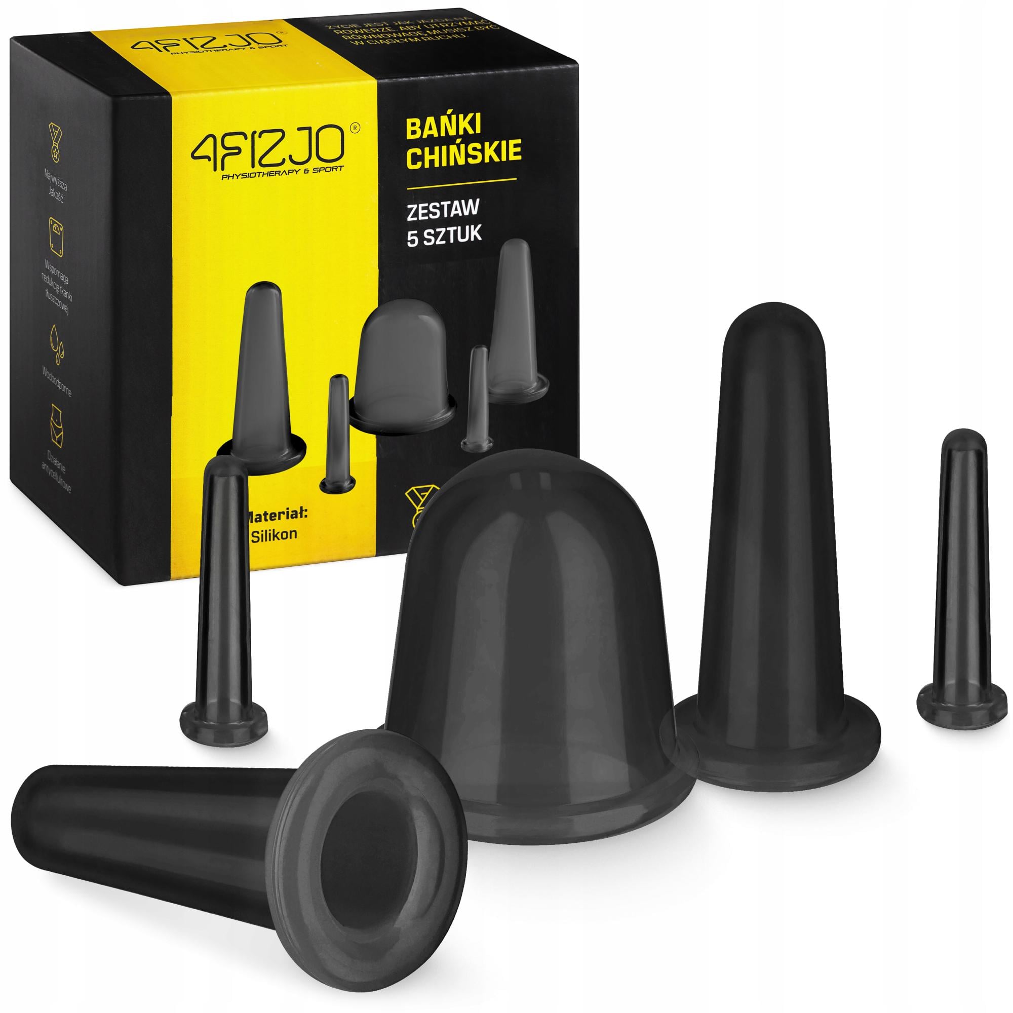 Вакуумные массажные банки 4FIZJO силиконовые для тела 5 шт. Black (P-5907739314949)