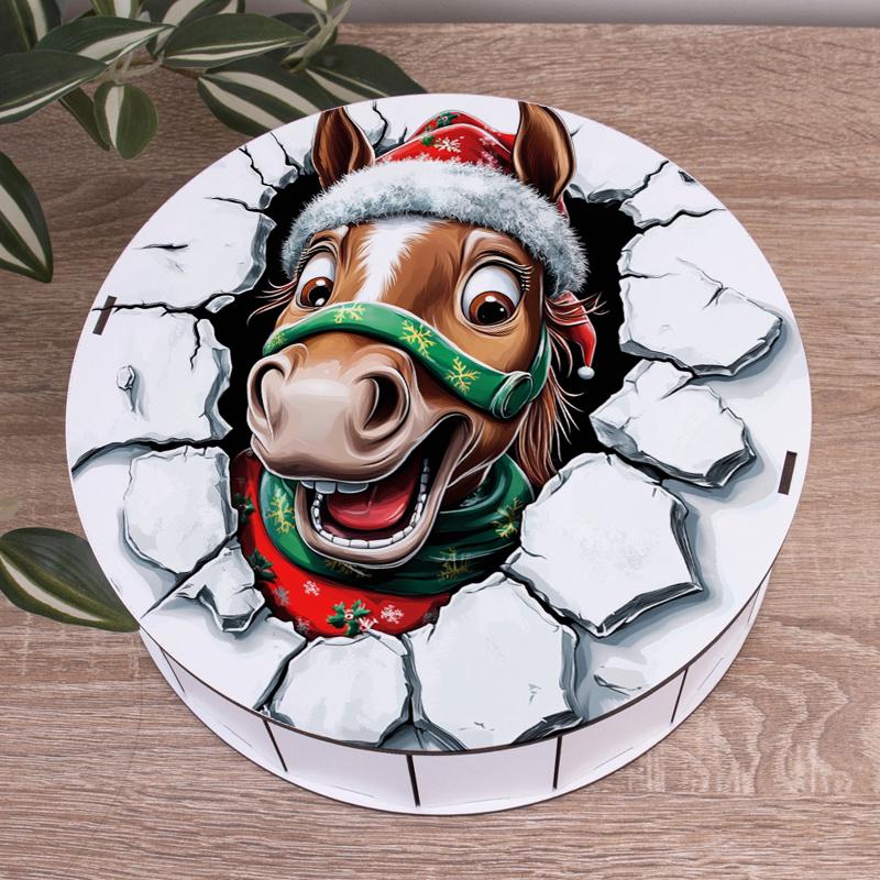 Коробка круглая новогодняя с конем 24 см (4233-49)
