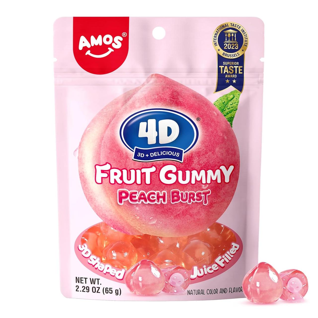 Конфеты желейные Amos 4D Fruit Gummy Peach Burst 65 г (2590374014)