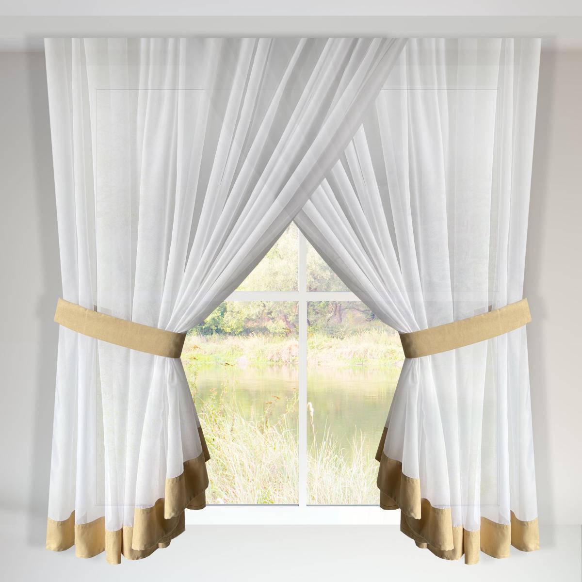 Комплект штор из шифона 360х160 см Белый/Бежевый (7009к 1)