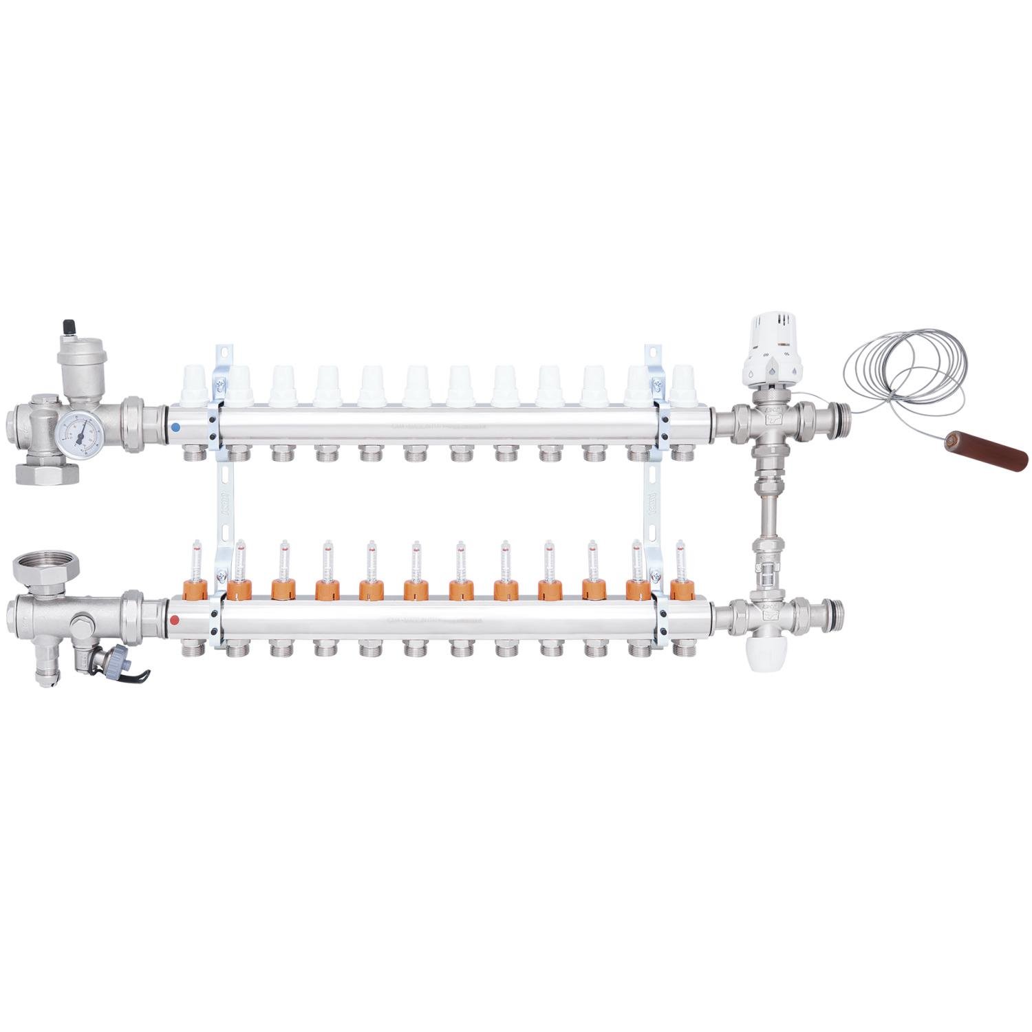 Коллектор для теплого пола ICMA A1K013APU06 12 контуров с расходомерами 1"/3/4" (78698) - фото 1