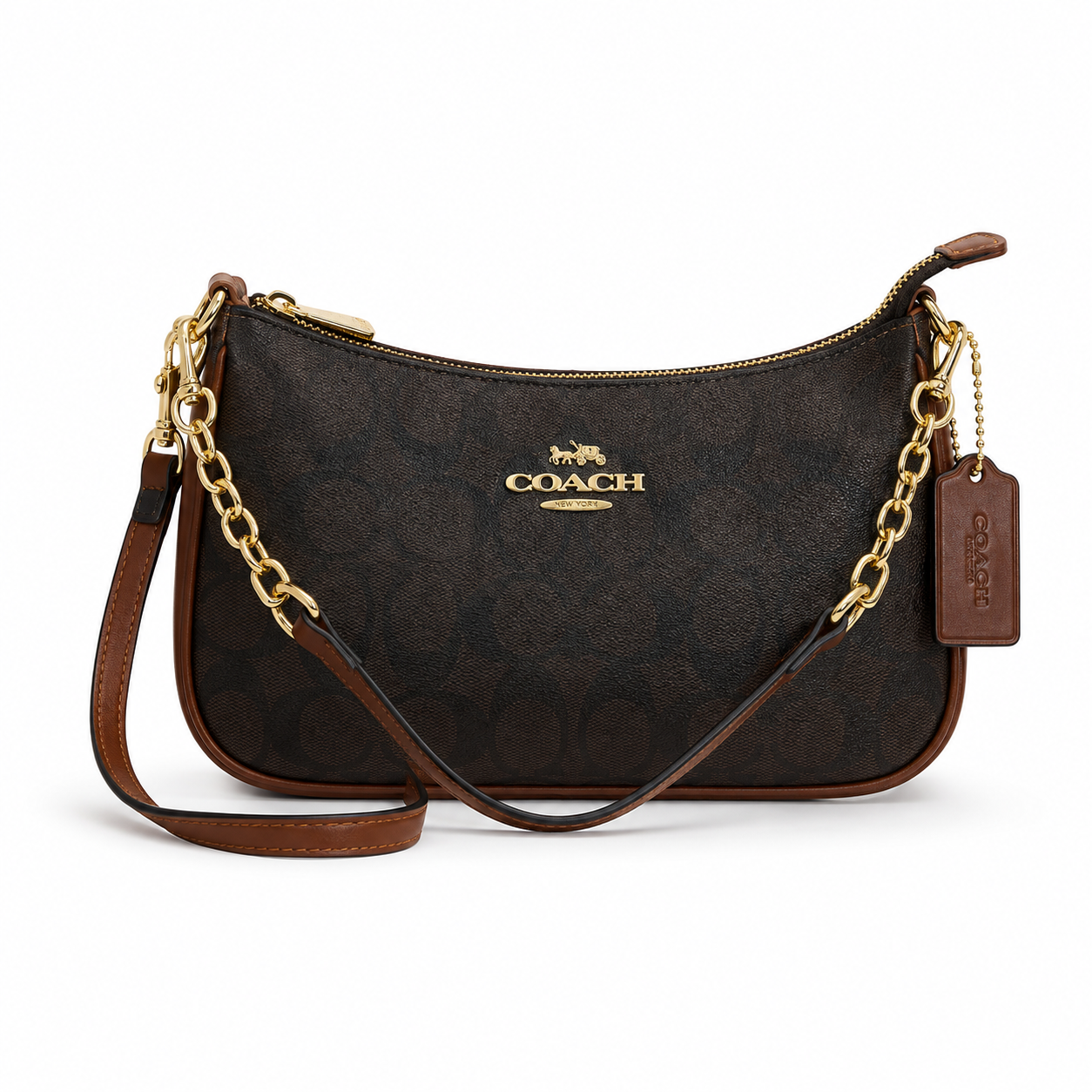 Сумка женская в стиле Coach Teri через плечо со съемной ручкой 24,1х15,2х7,6 см Темно-коричневый