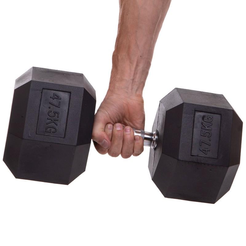 Гантель цільна TA-2679 шестигранна 47,5 кг Чорний (56363153) - фото 4