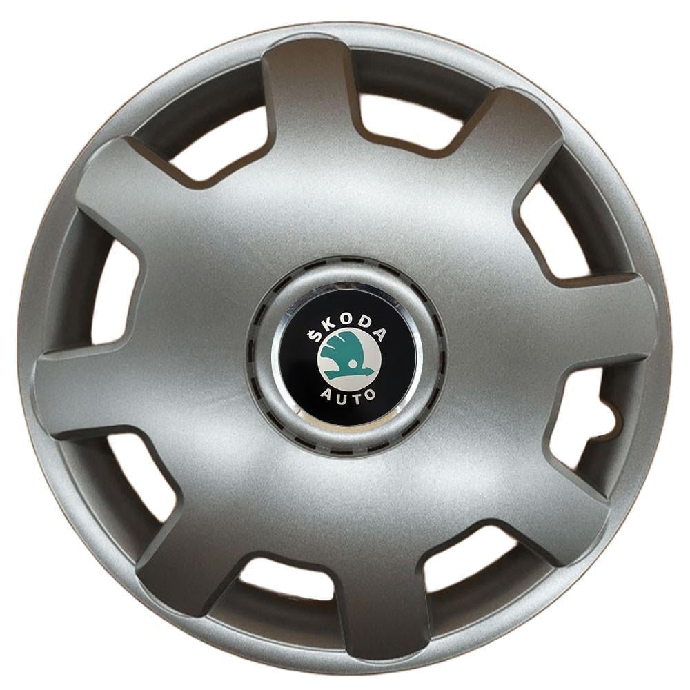 Колпаки SJS 105 с логотипом Skoda 4 шт. R13 Серебряный/Зеленый (2789080590)