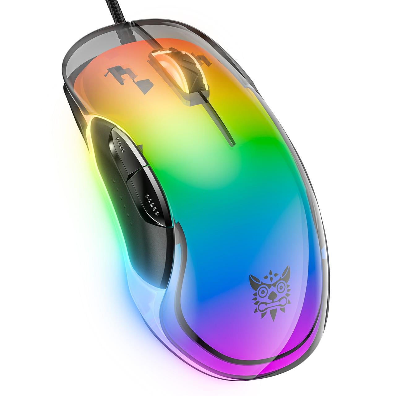 Мышка геймерская проволочная Onikuma C24 с RGB подсветкой 800-7200 DPI Dual Scroll Прозрачный (493775)