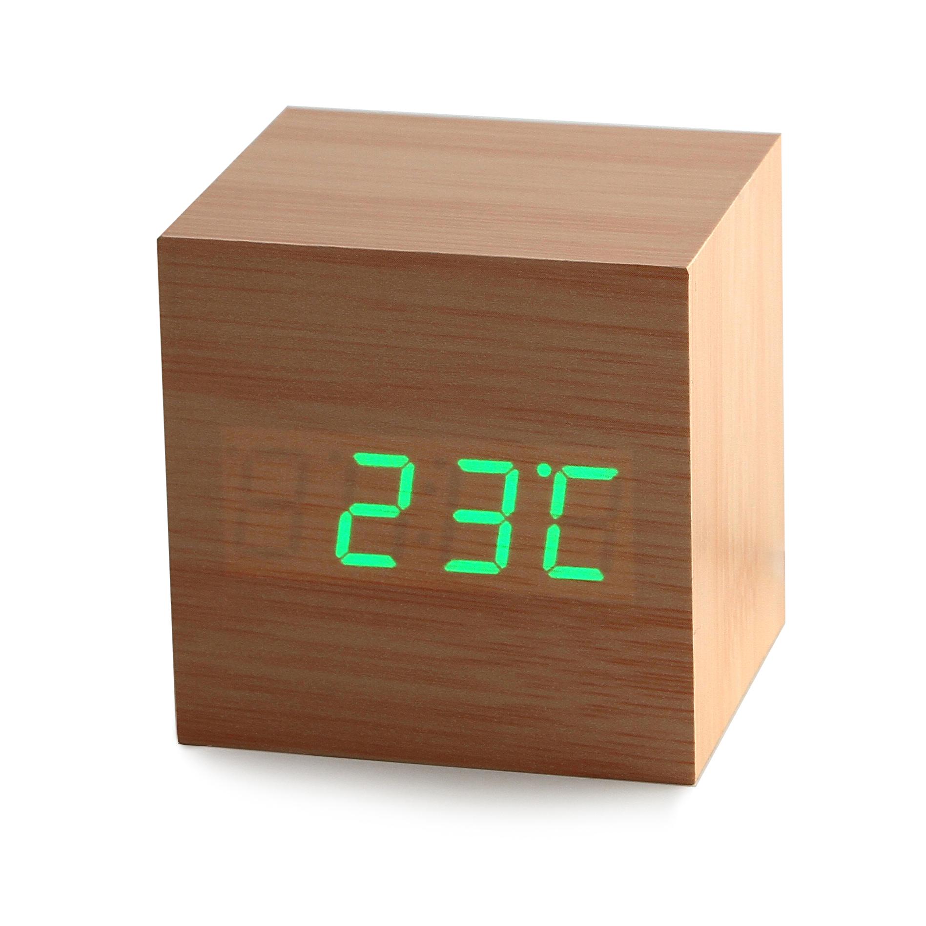 Часы будильник UFT  с датчиком температуры  wood clock green - фото 2