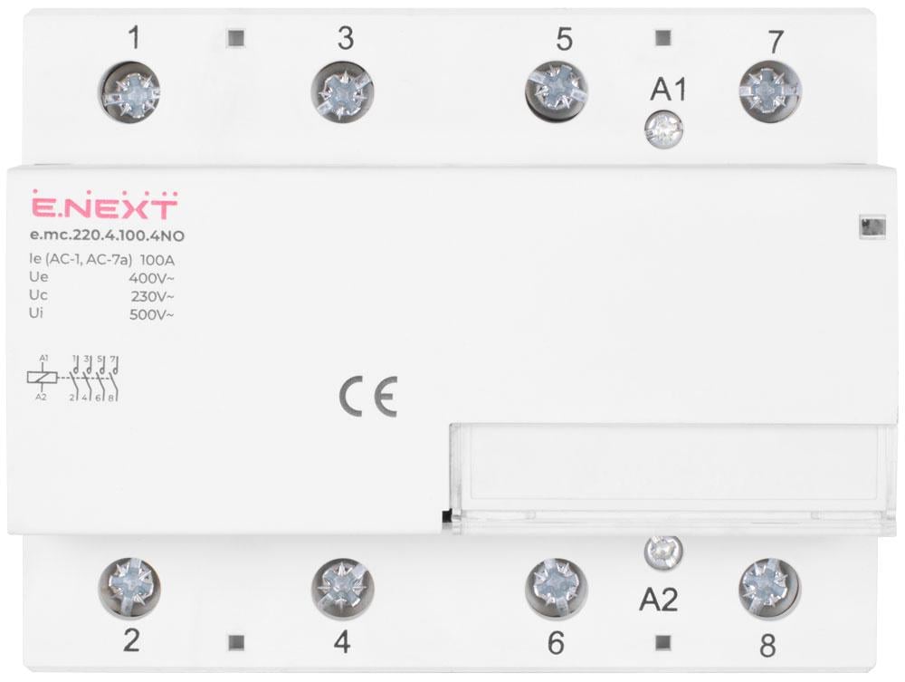 Контактор модульний E.NEXT e.mc.220.4.100.4NO 4P 100A 4NO 220V (p005023) - фото 2
