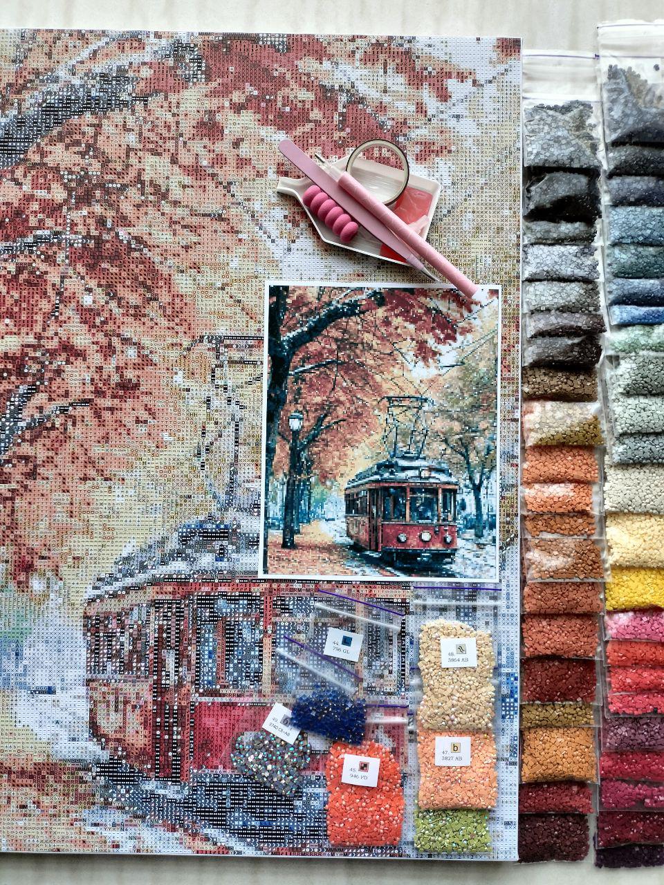 Алмазная мозаика АлМазка Трамвайчик квадратные алмазы на подрамнике 40x50 см (АлМ-288) - фото 3