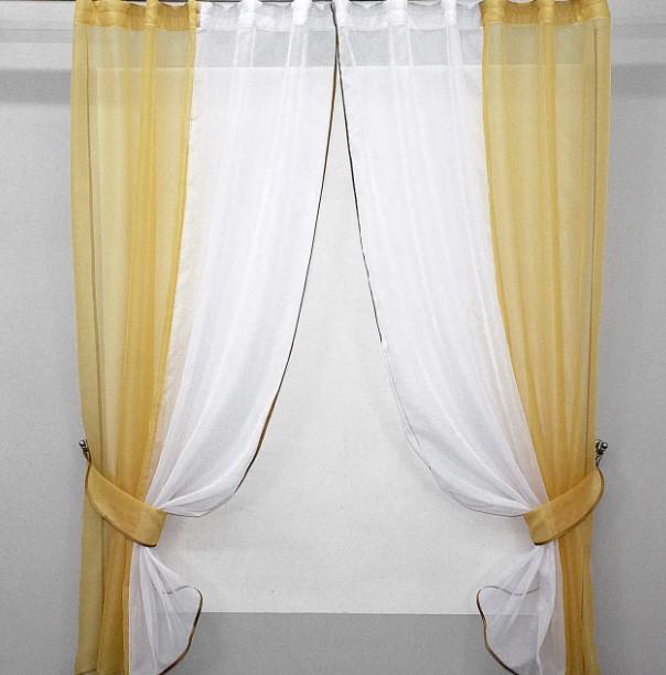 Занавеска на кухню/балкона с подвязками шифон 265х170 см Золотистый/Белый (017к)