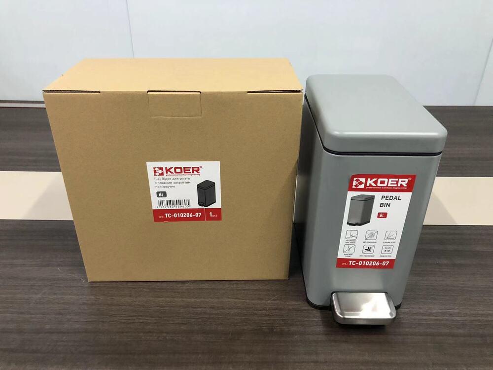 Відро для сміття KOER TC-010206-07 KR5596 з кришкою та педаллю 6 л Сірий (270651) - фото 5