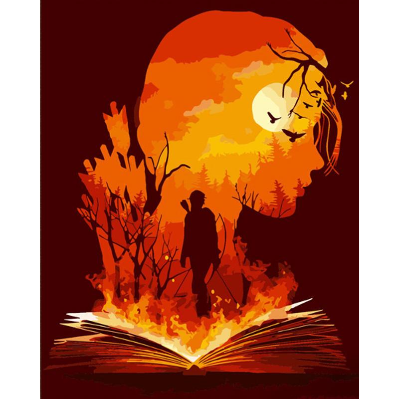 Картина по номерам Strateg Премиум Горящая история с лаком и уровнем 40x50 см (DY420)