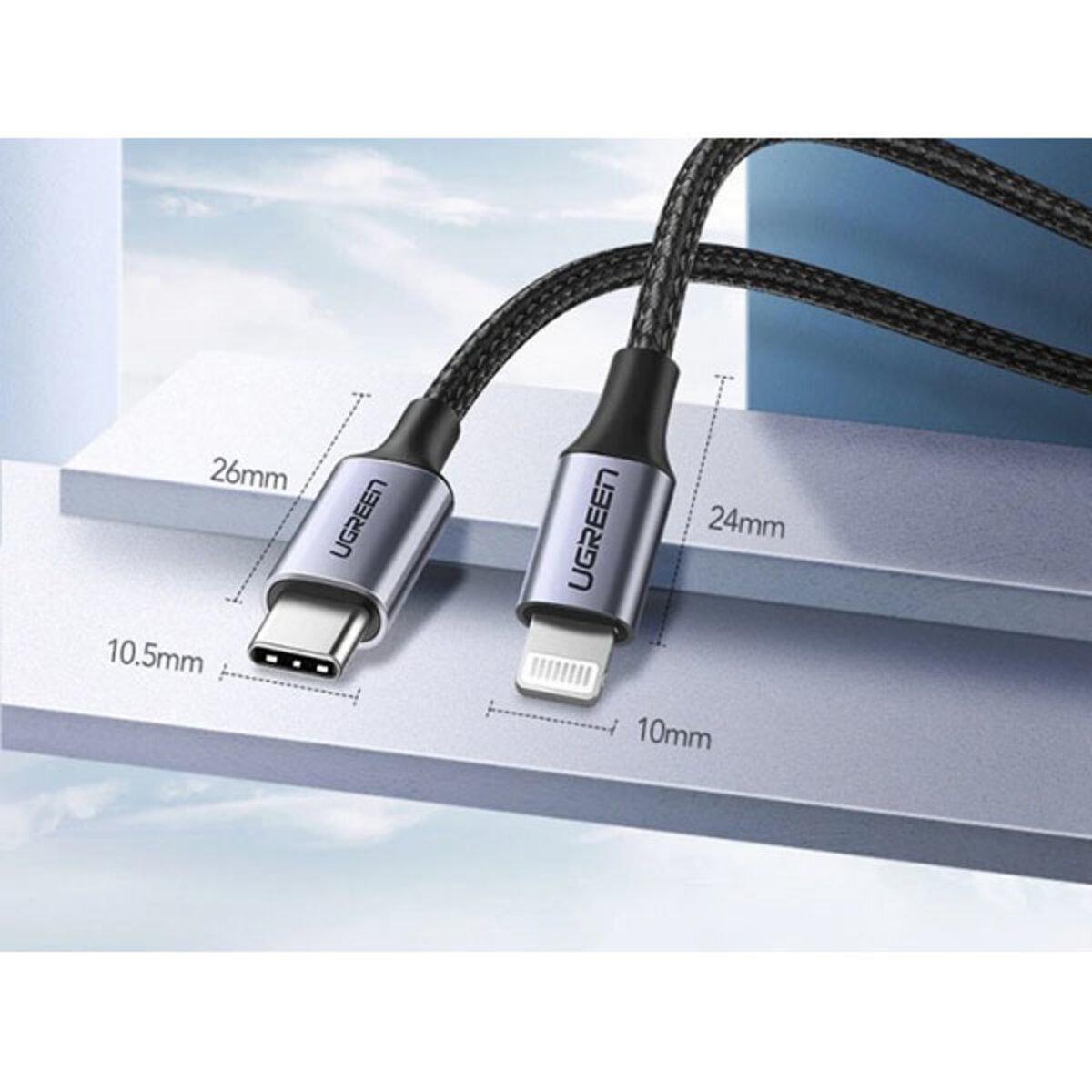 Кабель UGREEN US304 USB-C to Lightning M/M Cable Aluminum Shell Braided 1 м Black (UGR-60759) - фото 4 Кабель UGREEN US304 USB-C to Lightning M/M Cable Aluminum Shell Braided 1 м Black (UGR-60759) - фото 4