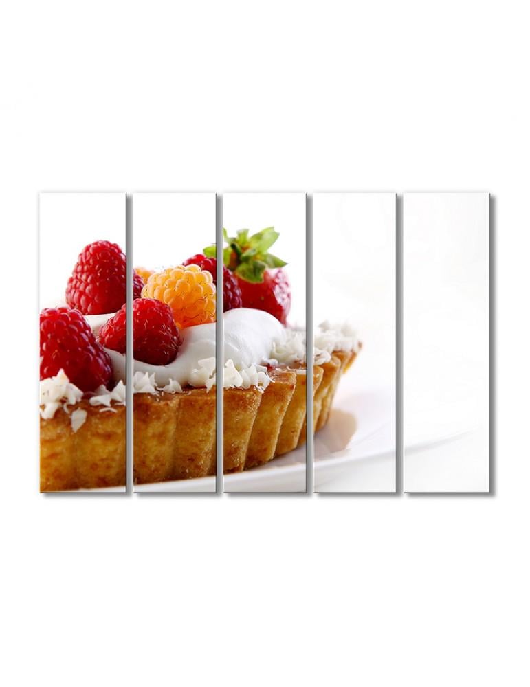 Картина модульная Песочная тарталетка с малиной 5 модулей 80x120 см