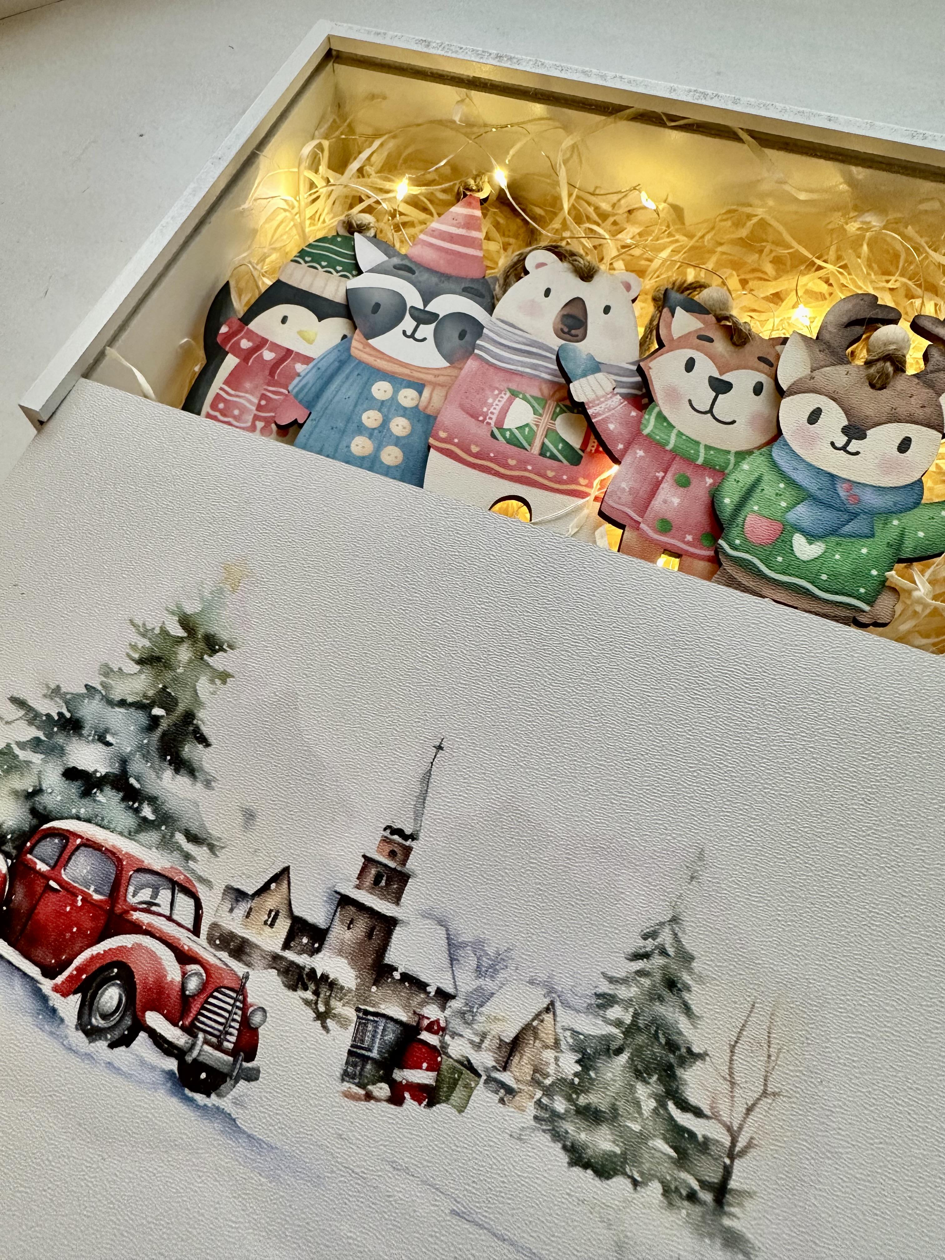 Набір новорічний з іграшками у святковій дерев'яній коробочці 5 шт. - фото 8 Набір новорічний з іграшками у святковій дерев'яній коробочці 5 шт. - фото 8