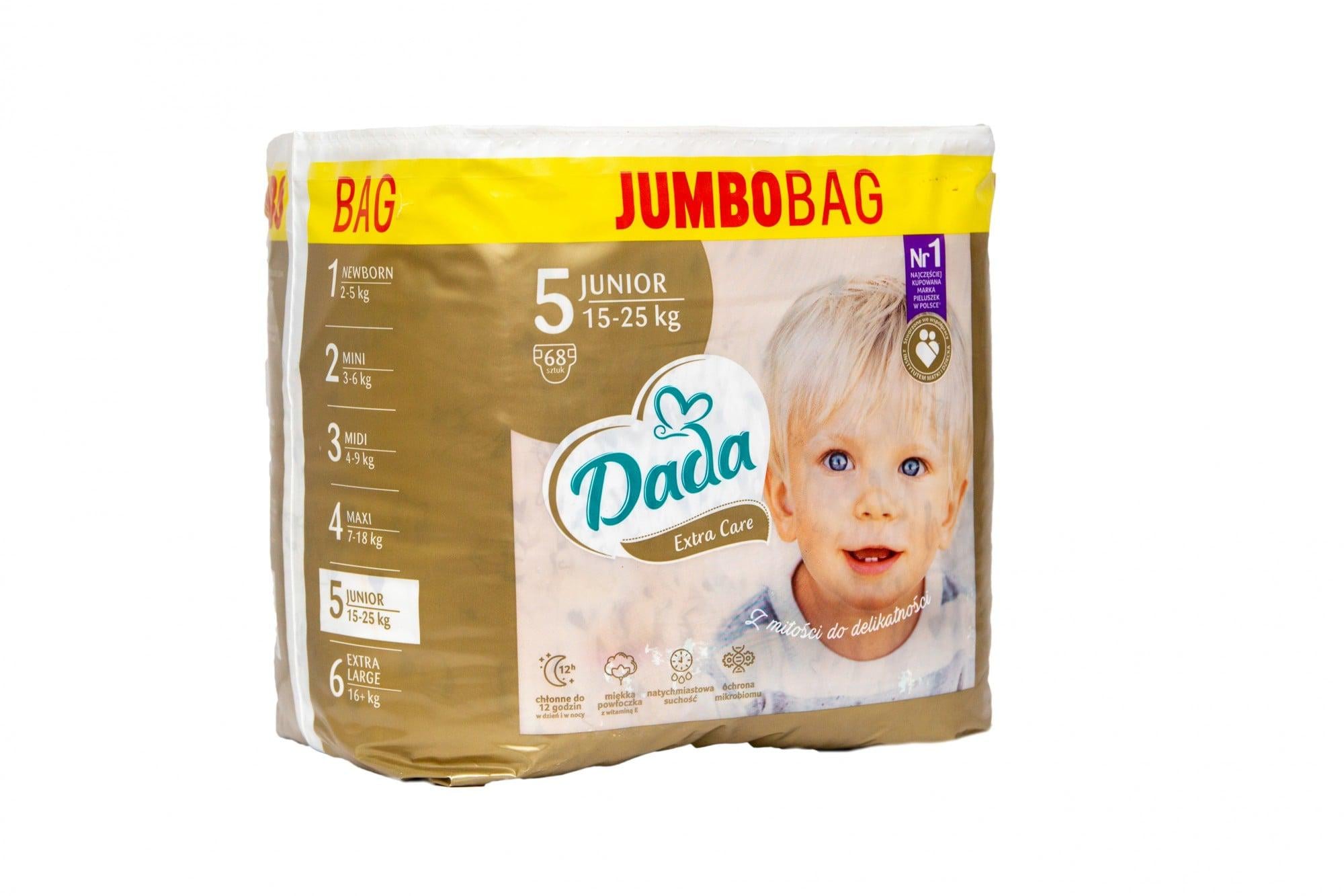 Подгузники Dada Extra Care Jumbo Bag р. 5 Junior 15-25 кг 68 шт. (612e41c8987c12602e33ca41)