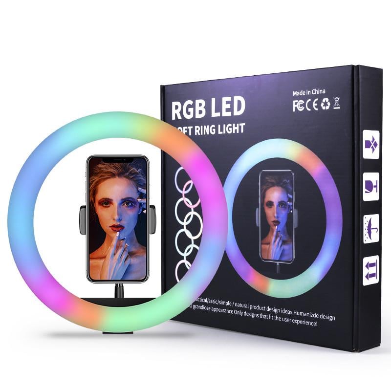 Кільцева лампа Rias RGB-260 LED з тримачем дротове USB управління 26 см Різнокольоровий - фото 4