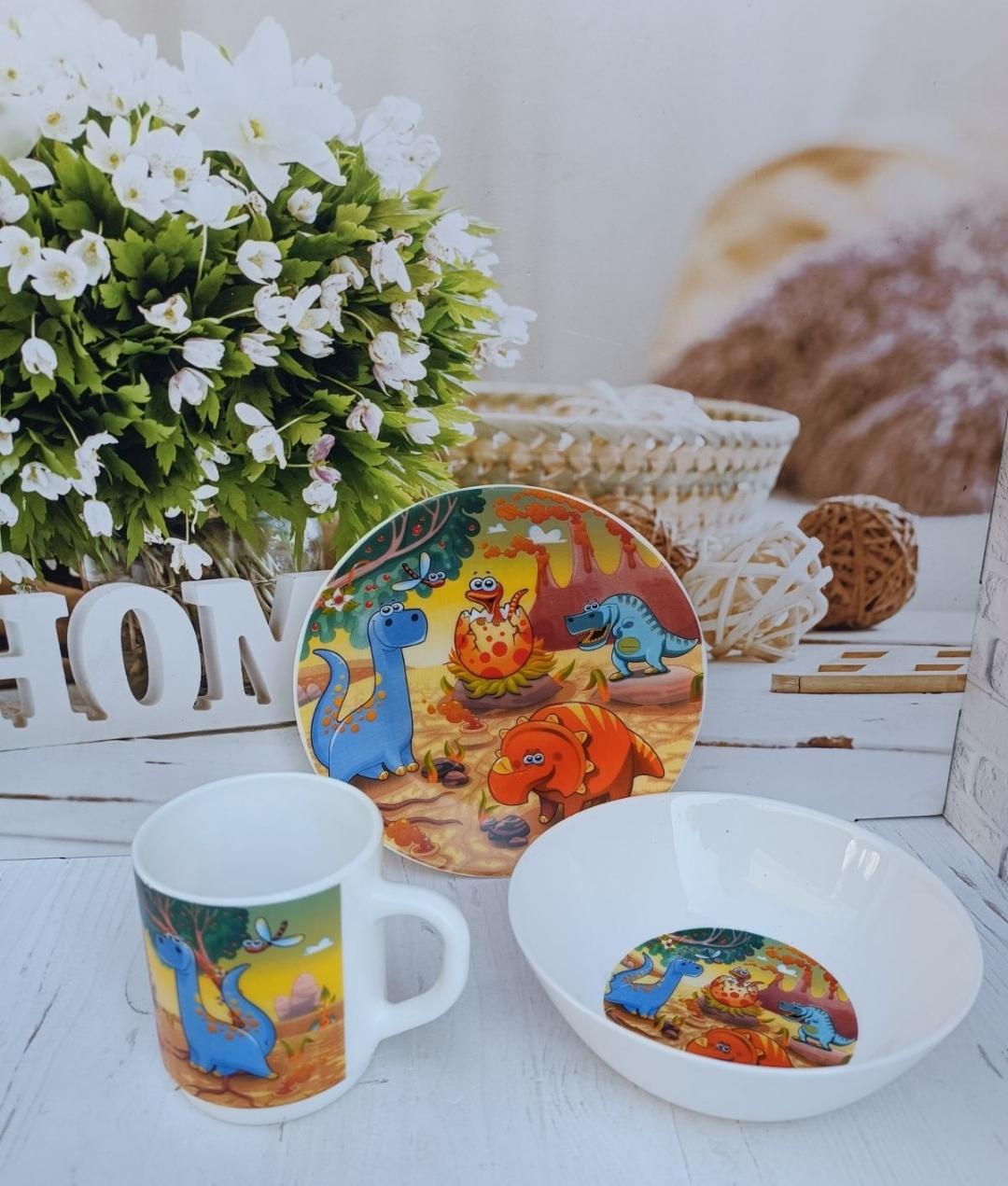 Детский набор столовой посуды Динозавры стеклокерамика 3 пр. (21065089)