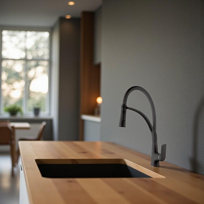 Смеситель для кухни PLAMIX LUCAS-017 гибкий высокий однорычажный пластик Черный (b-PM0717) - фото 2 Смеситель для кухни PLAMIX LUCAS-017 гибкий высокий однорычажный пластик Черный (b-PM0717) - фото 2