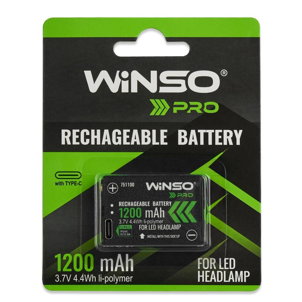 Акумулятор WINSO Li-ion 1200 mAh Type C для налобних ліхтарів (751100) Акумулятор WINSO Li-ion 1200 mAh Type C для налобних ліхтарів (751100)
