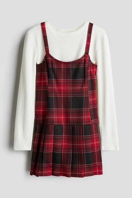 Платье H&M 1242011 Клеточка 134 см Красный