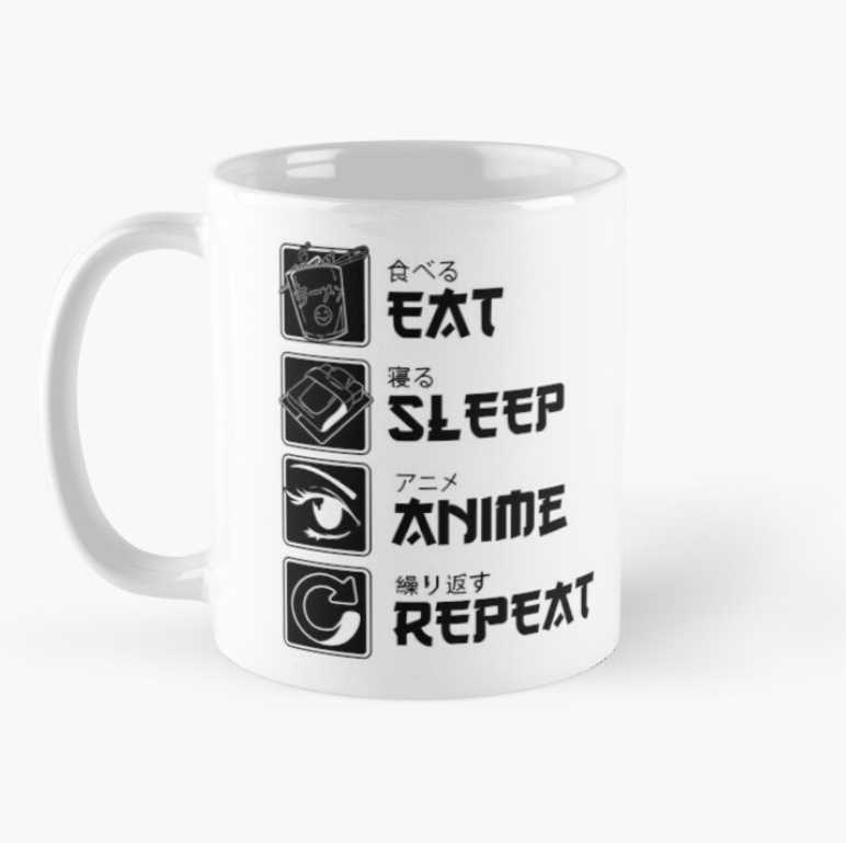 Чашка керамическая с принтом "Eat Sleep Anime Repeat" 330 мл Белый (ПН73Ч)