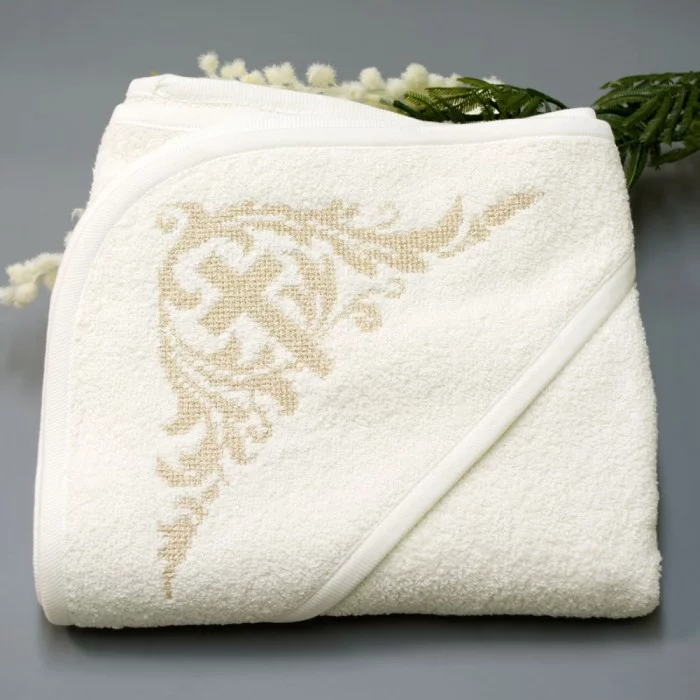 Крыжма махровая Глория с капюшоном 80х80 см Молочный (5949)