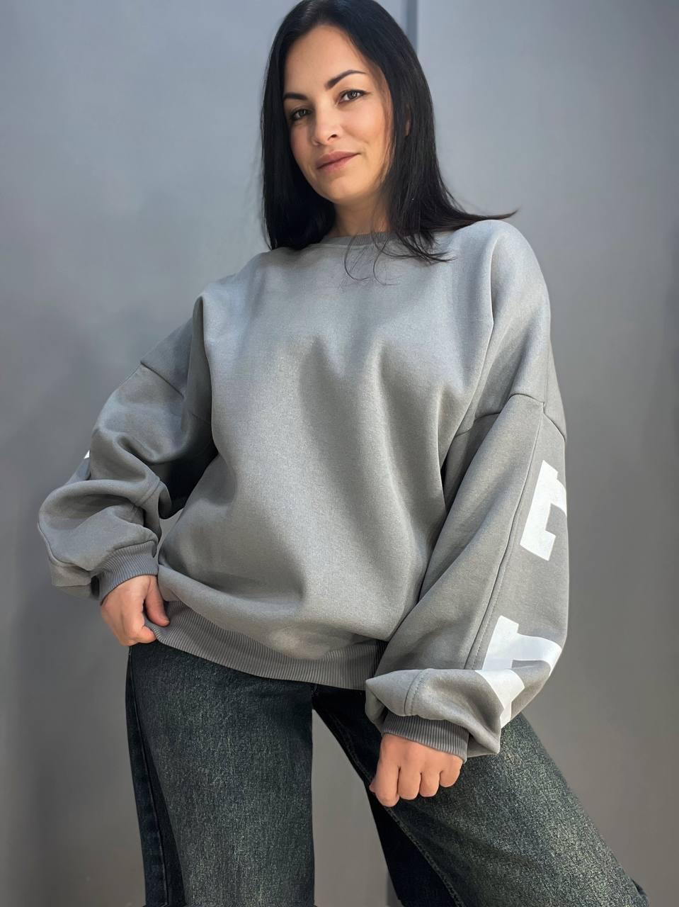 Світшот жіночий DAVRAS 6000 PLEASED подовжений утеплений на флісі OS Сірий (1247) - фото 10 Світшот жіночий DAVRAS 6000 PLEASED подовжений утеплений на флісі OS Сірий (1247) - фото 10