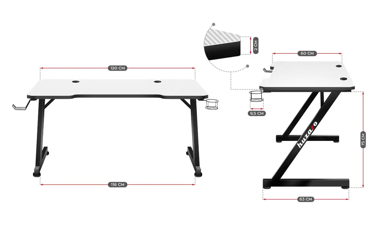 Комп'ютерний стіл геймерський Huzaro Hero 2.5 з вирізом Білий - фото 2