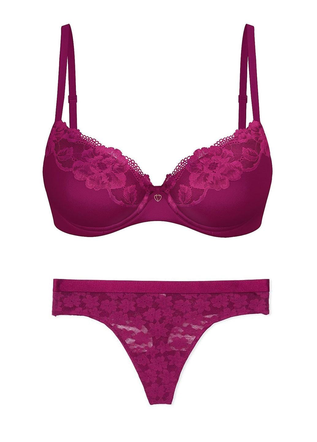 Комплект кружевной бюстгальтер и стринги Victoria's Secret Body by Victoria р. 34A/XS Бордовый (0418640QPQ34A/XS)