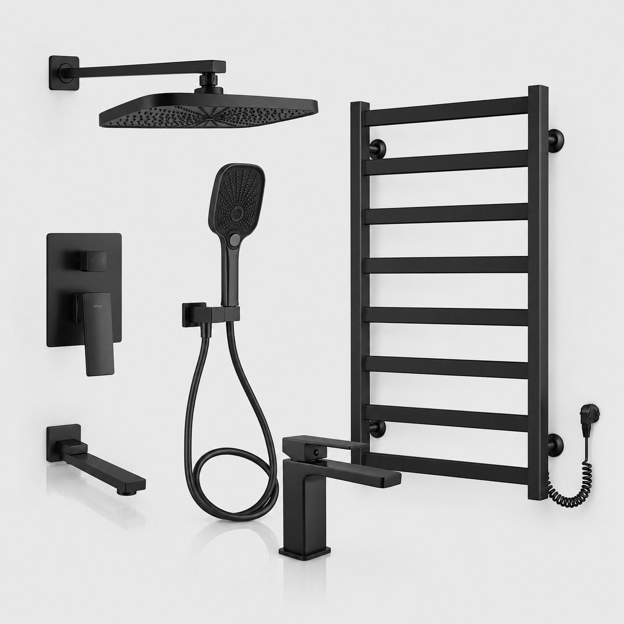 Комплект Qtap Gemini Gunmetal Black/рушникосушарка Arte Carina 800x500 мм Душова система/змішувач