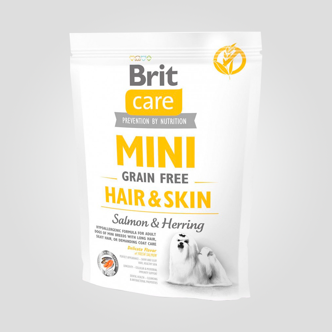 Корм сухой Brit Care Mini Hair&Skin для собак мелких пород для кожи и шерсти с лососем и селедкой 400 г (20504584)