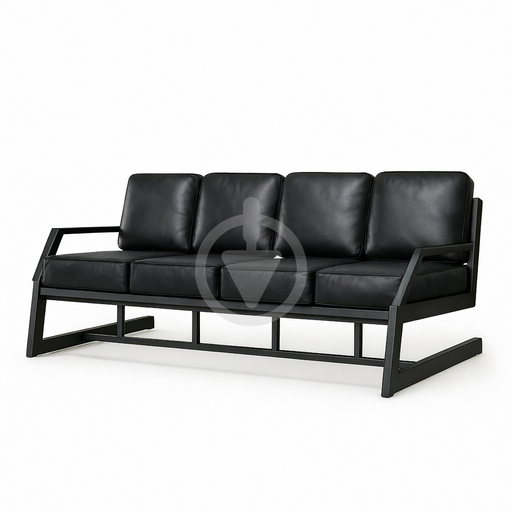 Диван металлический AVVS Атлас с подлокотниками лофт экокожа 246 см Черный
