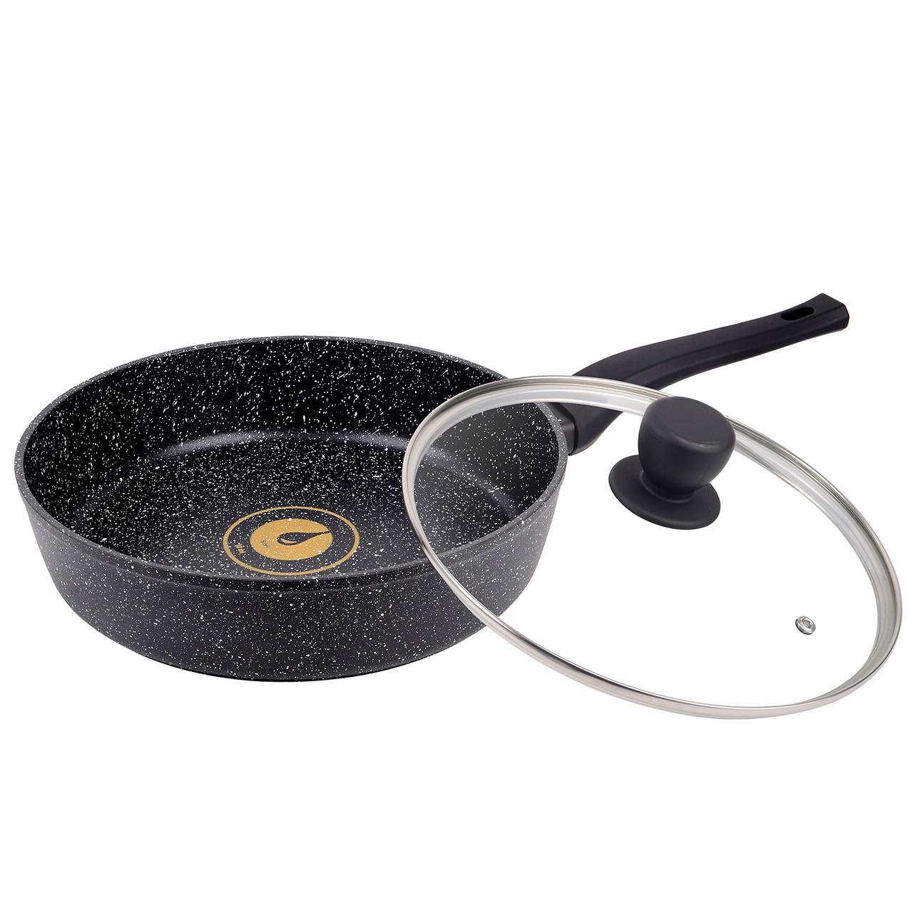 Сковорідка з антипригарним мармуровим покриттям Ringel RG-1107-28 Koriander з кришкою 28 см Чорний