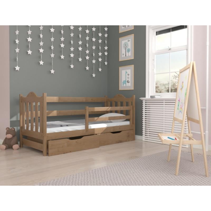 Кровать детская односпальная Luna Аврора из натурального дерева с бортиком и ящиками 70х140 см Орех светлый (43348)