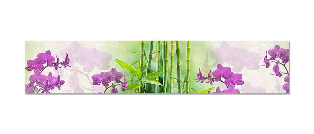 Кухонный фартук Бамбук орхидеи из самоклеющейся виниловой пленки 60х300 см Зеленый