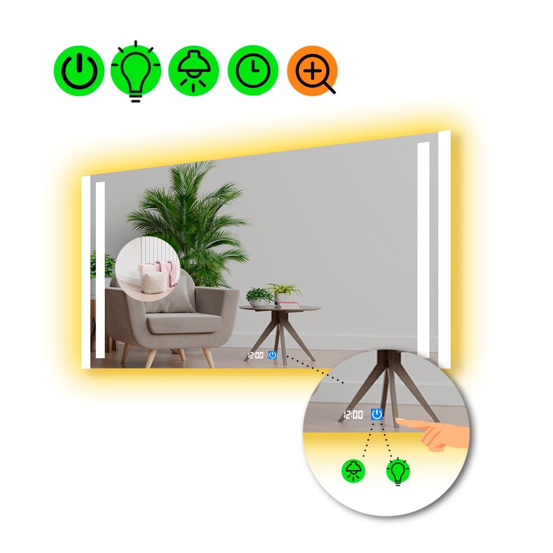 Зеркало с LED подсветкой Mirta с сенсором и линзой без подсветки 80x60 см (8775589)