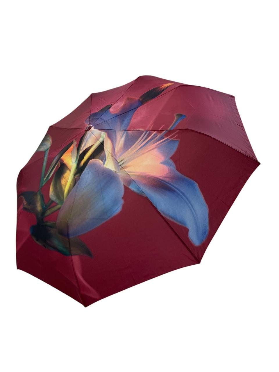 Парасолька жіноча автоматична Flagman з квітковим принтом Лілія 9 спиць анти-вітер