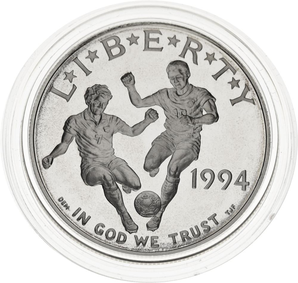 Коллекционная монета США 1 доллар 1994 Серебро S Proof Чемпионат мира по футболу 1994 года в США (KM#247) Коллекционная монета США 1 доллар 1994 Серебро S Proof Чемпионат мира по футболу 1994 года в США (KM#247)