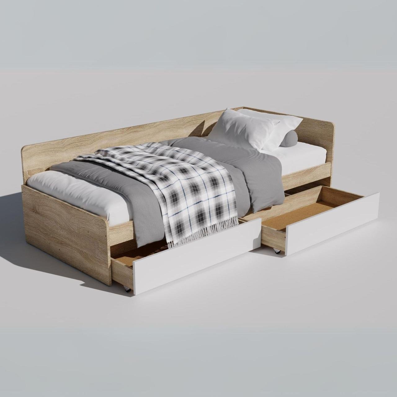 Кровать Эверест Соната-800 сплошной щит с ящиками 80x190 см Дуб сонома/Белый (ЕВ20242) - фото 6