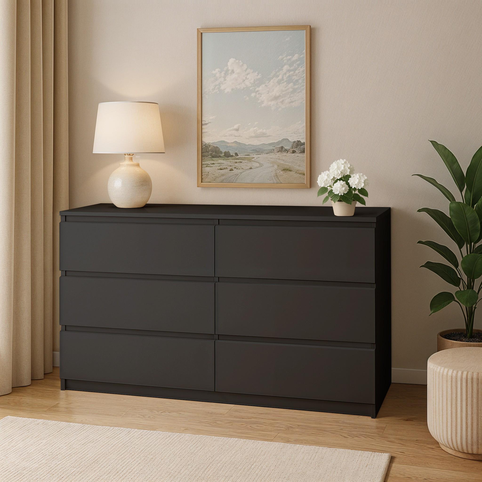 Комод на 6 шухляд без ручок Kvatro 130 1300х400х750 мм Чорний (29674724) Комод на 6 шухляд без ручок Kvatro 130 1300х400х750 мм Чорний (29674724)