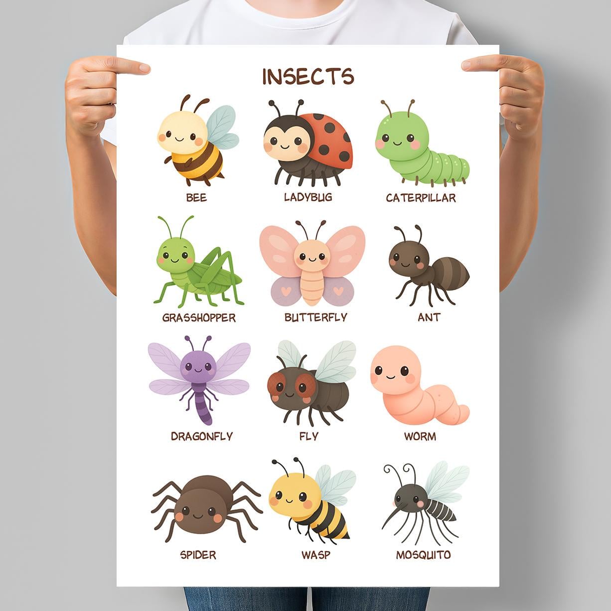 Постер обучающий для малышей Насекомые на английском Insects 30x42 см A3 без рамки (D245_A3)