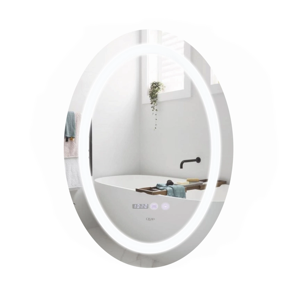 Дзеркало для ванної кімнати з LED-підсвічуванням Touch Qtap Mideya з антизапотіванням з годинником димером 500х700 мм (51753)