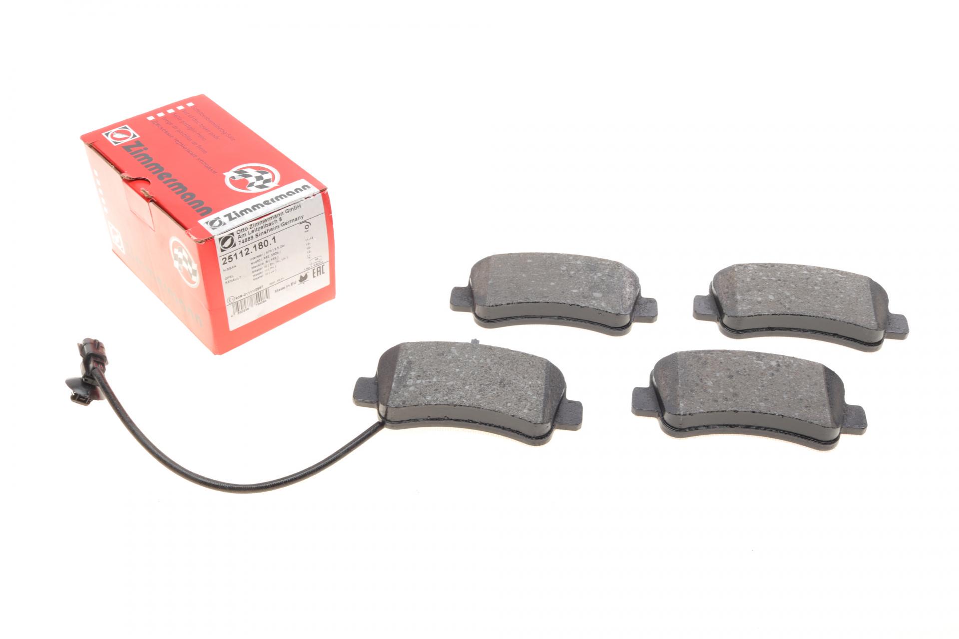 Колодки тормозные задние ZIMMERMANN для Renault Master/Opel Movano 10- Brembo однокатки/с датчиком (25112.180.1)