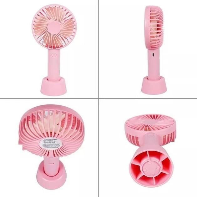 Вентилятор ручной аккумуляторный Portable Fan с подставкой и USB-зарядкой Pink (54522P) - фото 2