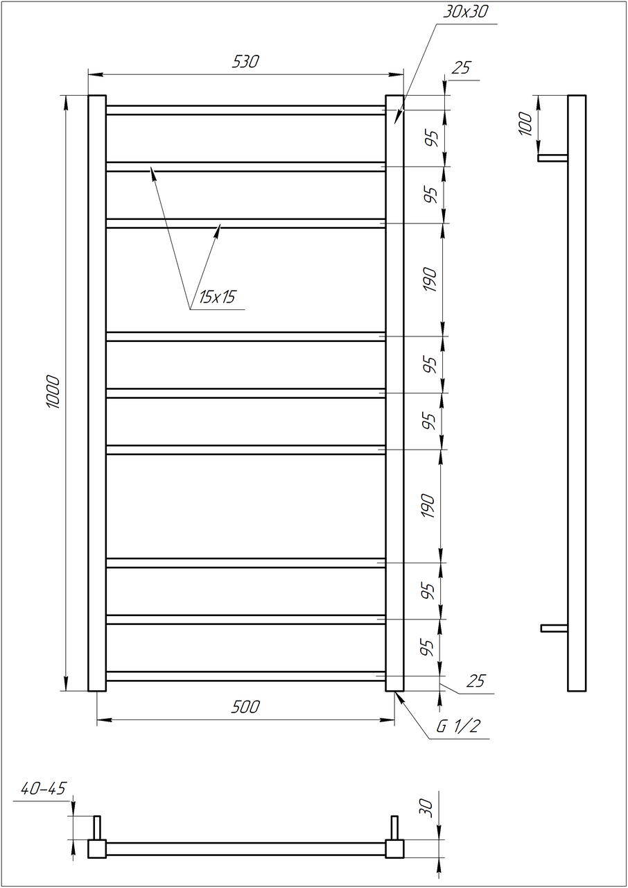 Рушникосушарка S-Mix Tristar Square 1000х530 мм Білий (1148287125) - фото 2